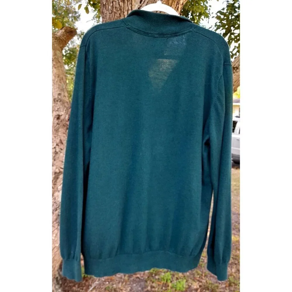 LL Bean Cotton Cashmere Super Soft Lightweight Preppy Sz XL Polo Sweater Green